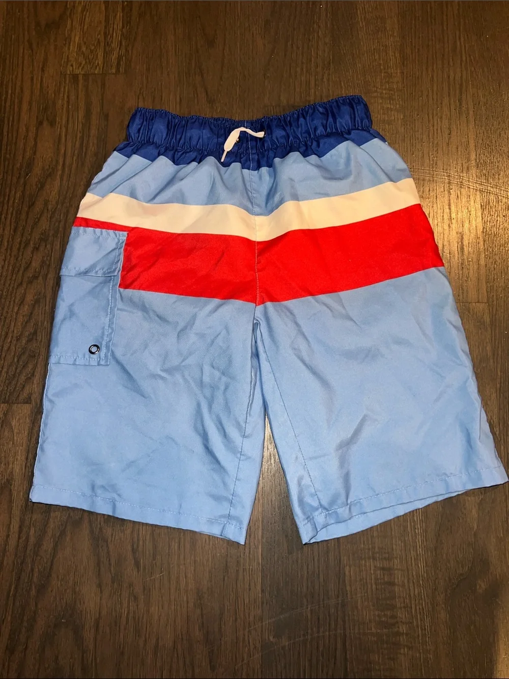 Oasis Blue & White Rashguard with Light Blue & Red Swim Shorts Size M (10-12)